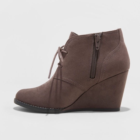 Gray Suede Wedge Booties - Picture 2 of 8